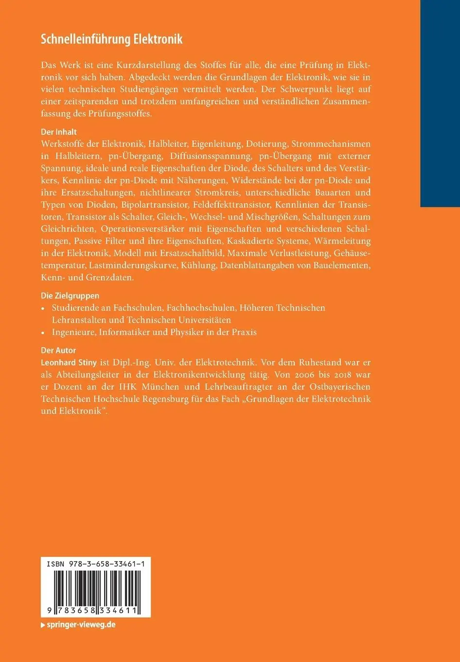 Rückseite: 9783658334611 | Schnelleinführung Elektronik | Leonhard Stiny | Taschenbuch | x | 2021
