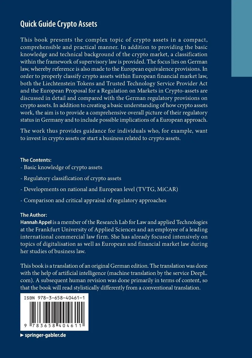 Rückseite: 9783658404611 | Quick Guide Crypto Assets | Hannah Appel | Taschenbuch | xv | Englisch