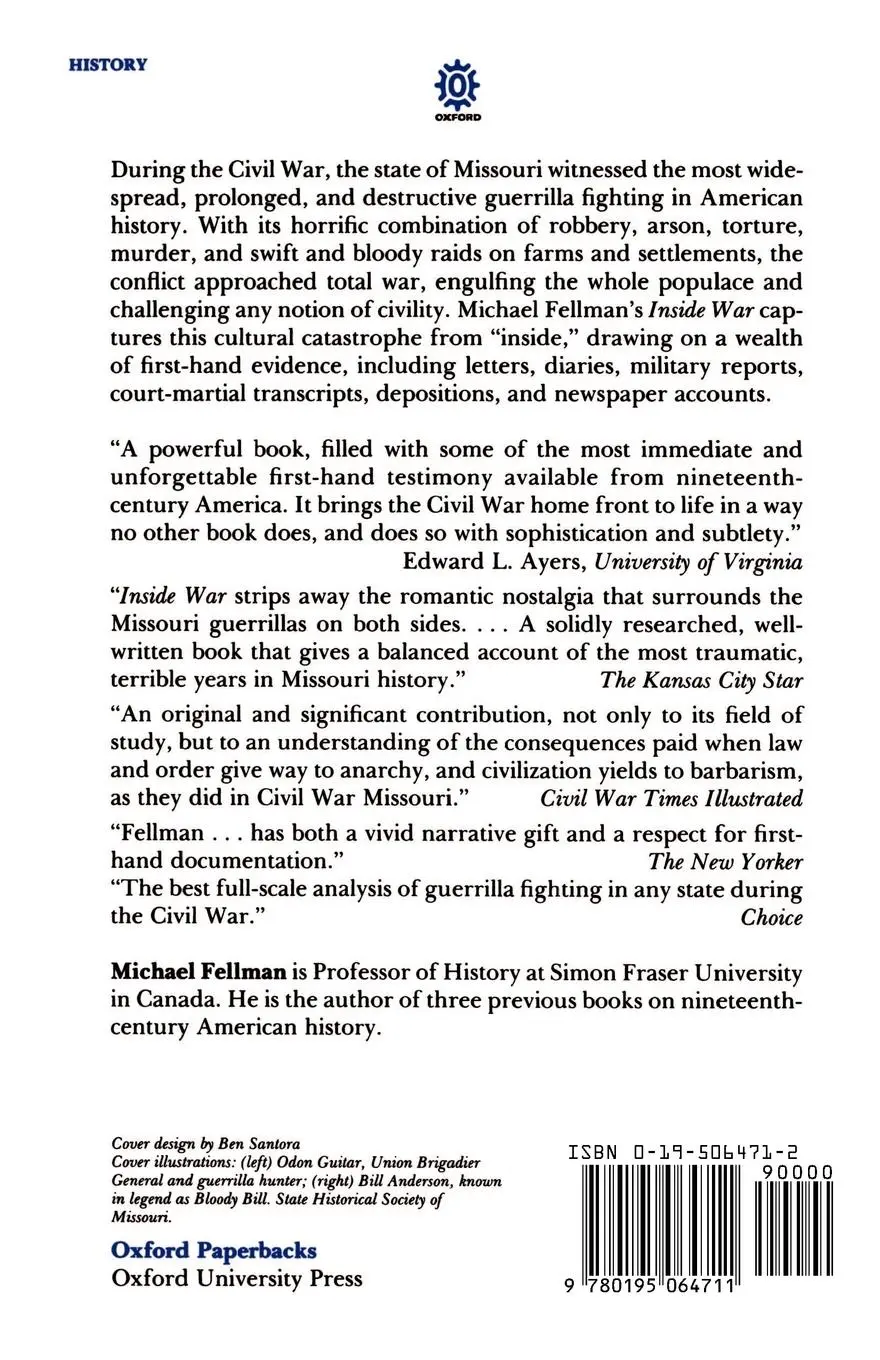 Rückseite: 9780195064711 | Inside War | Michael Fellman | Taschenbuch | Kartoniert / Broschiert
