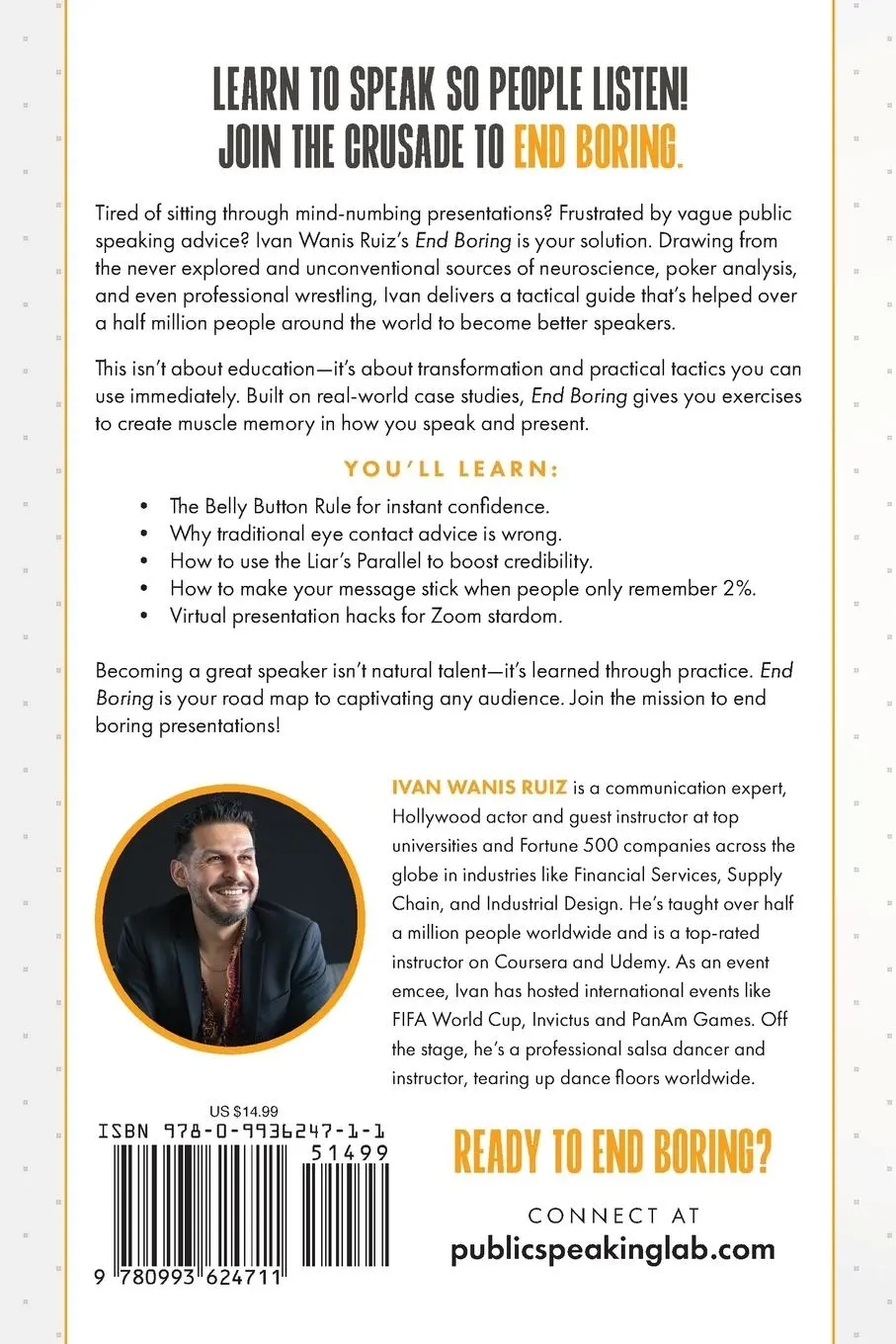Rückseite: 9780993624711 | End Boring | A Tactical Approach to Public Speaking and Communication