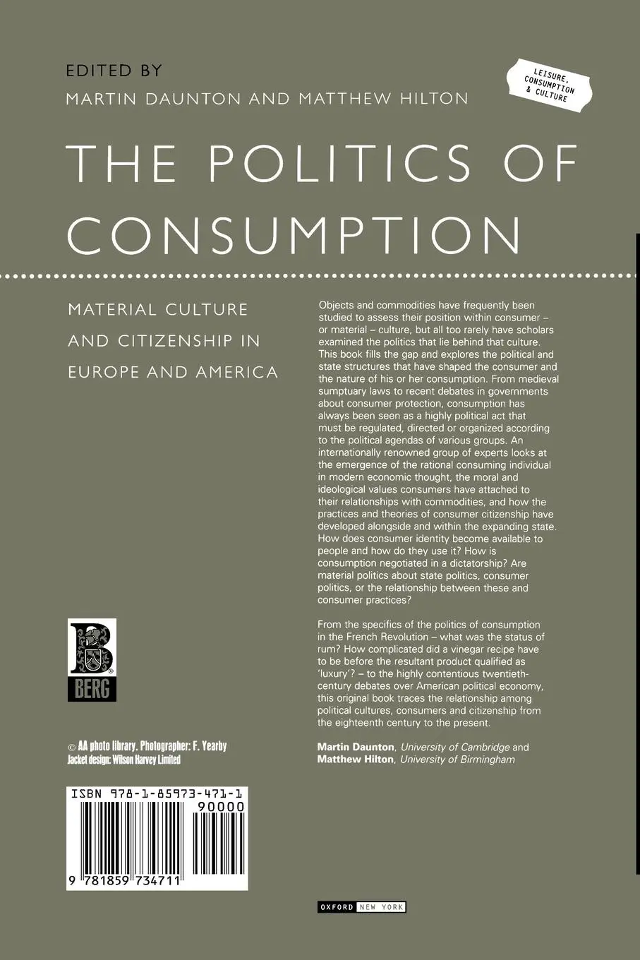 Rückseite: 9781859734711 | The Politics of Consumption | Martin Daunton (u. a.) | Taschenbuch