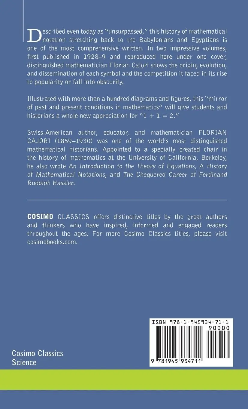 Rückseite: 9781945934711 | History of Mathematical Notations (Two Volume in One) | Florian Cajori