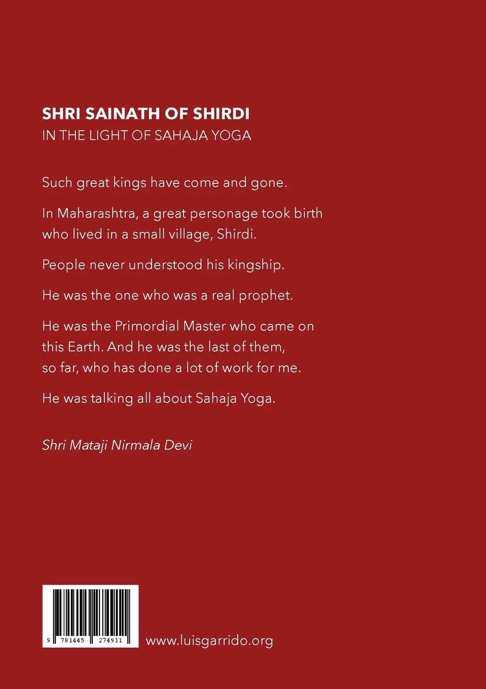 Rückseite: 9781445274911 | Shri Sainath of Shirdi in the Light of Sahaja Yoga | Garrido (u. a.)