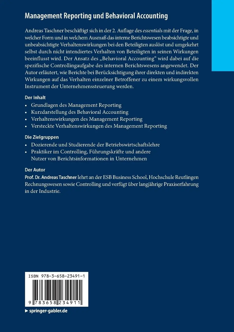 Rückseite: 9783658234911 | Management Reporting und Behavioral Accounting | Andreas Taschner