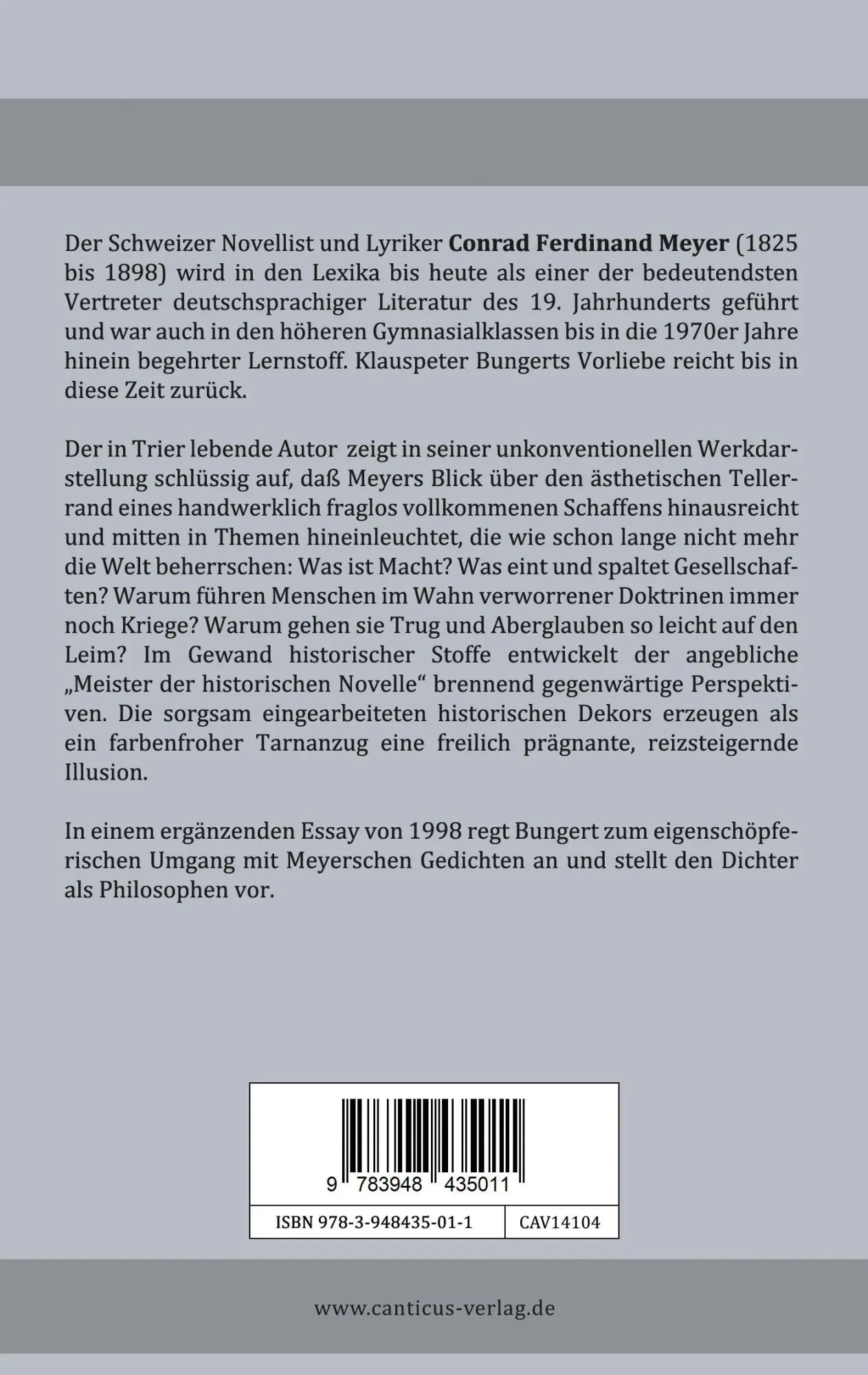 Rückseite: 9783948435011 | Conrad Ferdinand Meyer | Das Werk neu gelesen und interpretiert | Buch