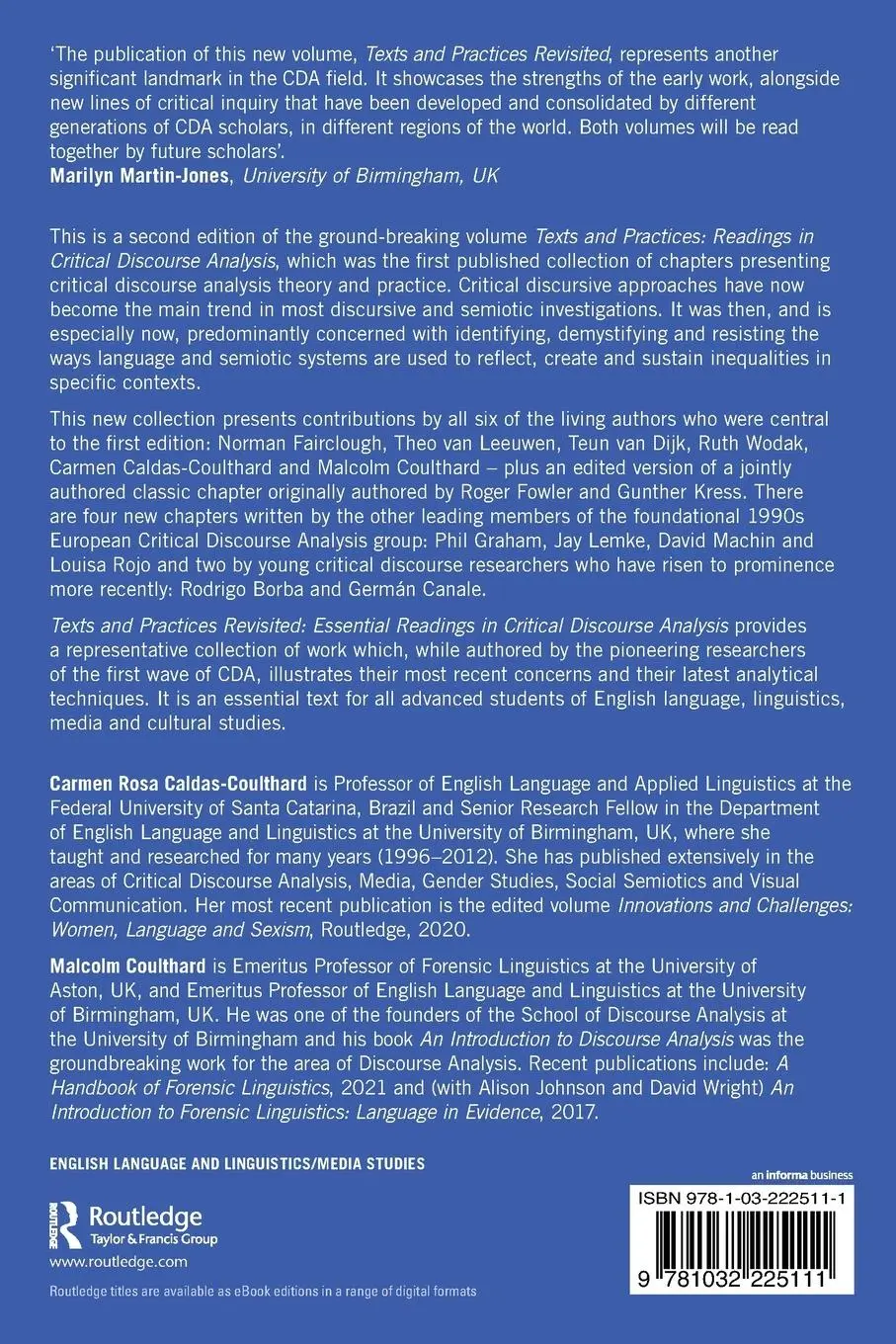 Rückseite: 9781032225111 | Texts and Practices Revisited | Carmen Rosa Caldas-Coulthard (u. a.)
