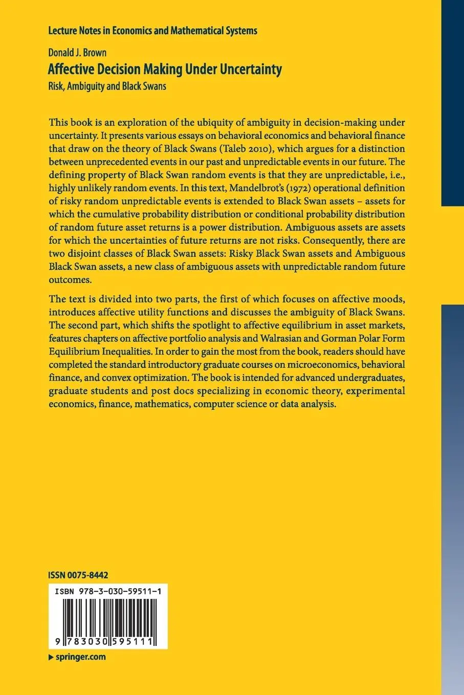 Rückseite: 9783030595111 | Affective Decision Making Under Uncertainty | Donald J. Brown | Buch