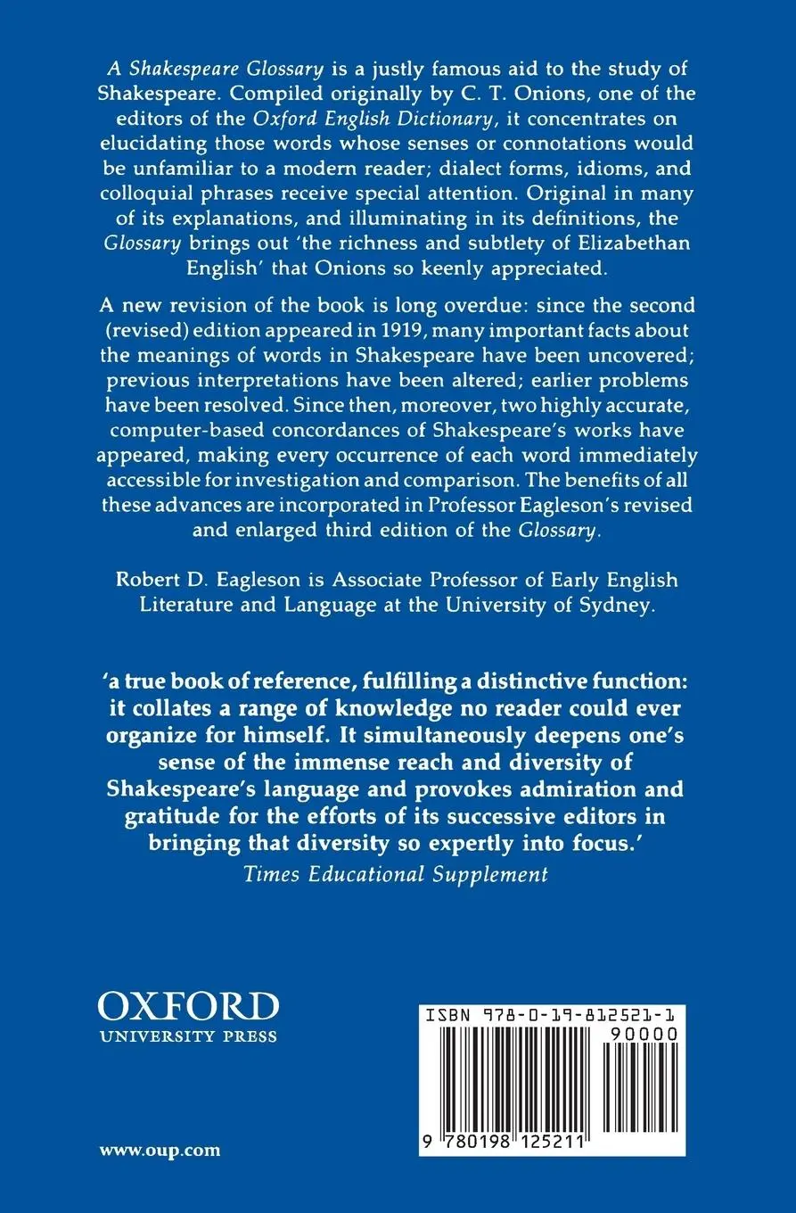 Rückseite: 9780198125211 | A Shakespeare Glossary | C. T. Onions (u. a.) | Taschenbuch | Englisch