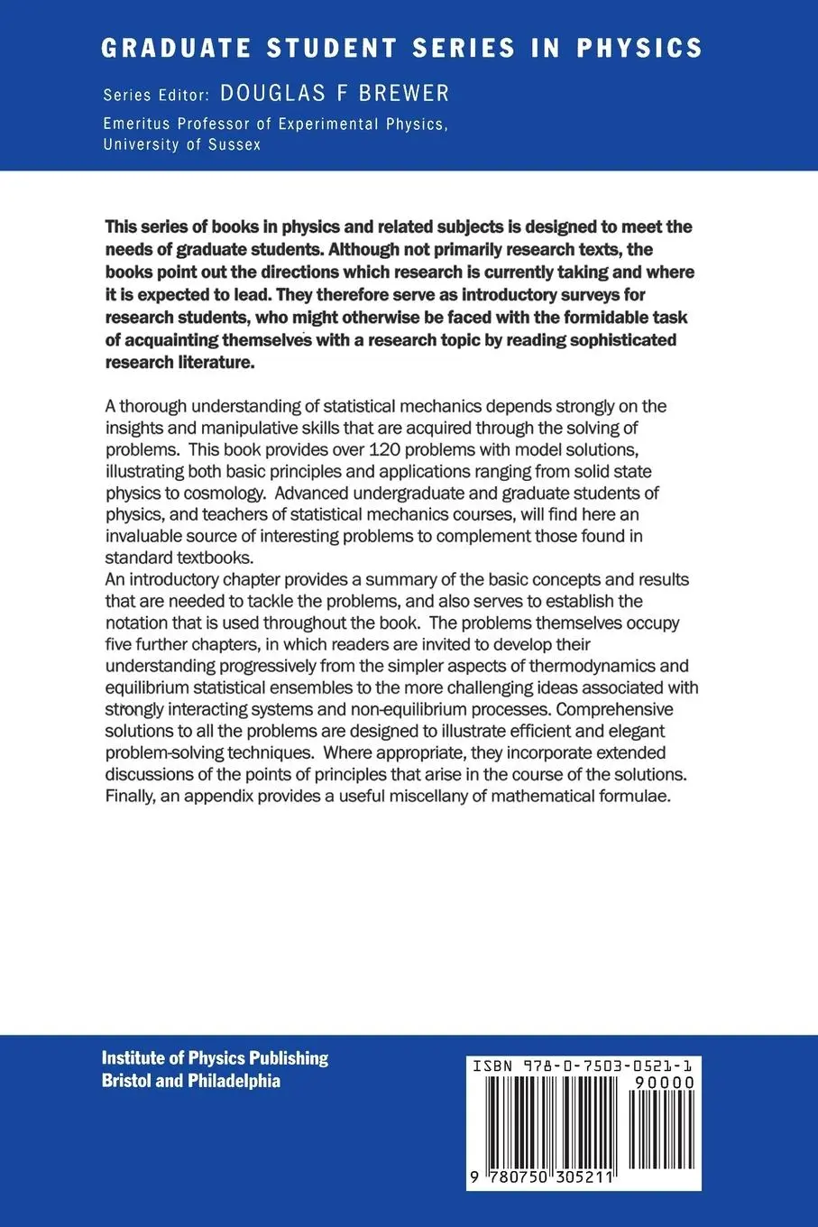 Rückseite: 9780750305211 | Problems on Statistical Mechanics | D. A. R Dalvit (u. a.) | Buch
