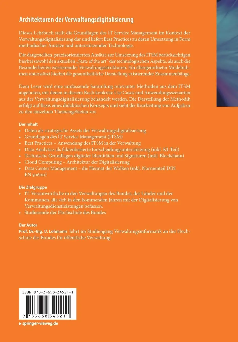 Rückseite: 9783658345211 | Architekturen der Verwaltungsdigitalisierung | Ulrich Lohmann | Buch