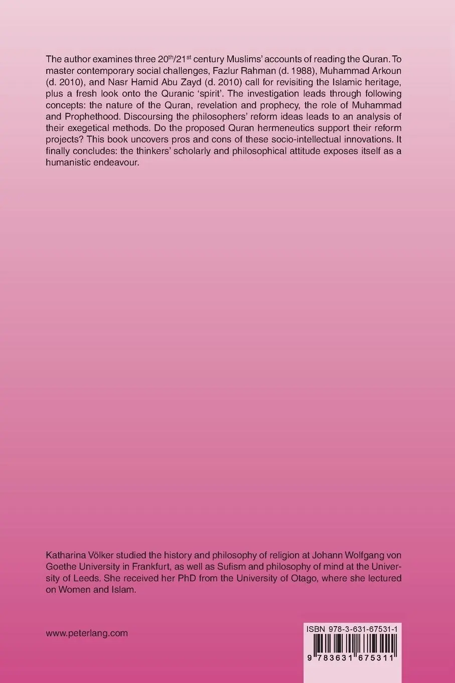 Rückseite: 9783631675311 | Quran and Reform | Rahman, Arkoun, Abu Zayd | Katharina Völker | Buch