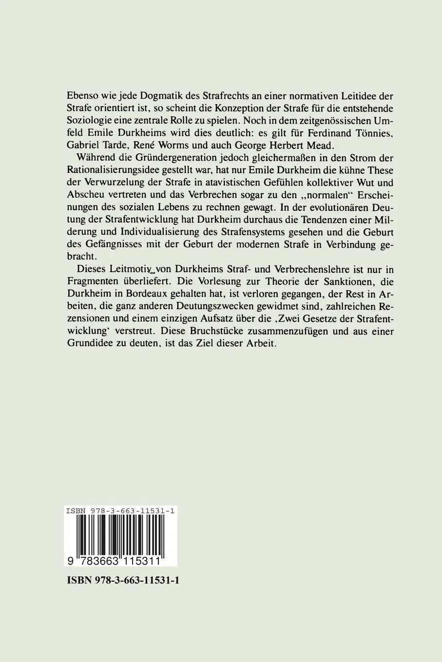 Rückseite: 9783663115311 | Strafe und Verbrechen | Die Theorie Emile Durkheims | Werner Gephart