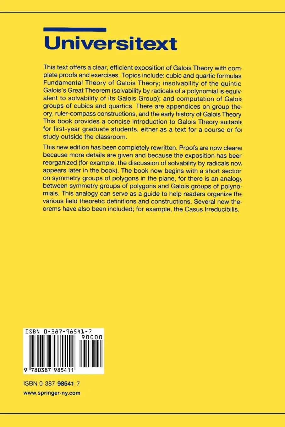 Rückseite: 9780387985411 | Galois Theory | Joseph Rotman | Taschenbuch | xiv | Englisch | 1998