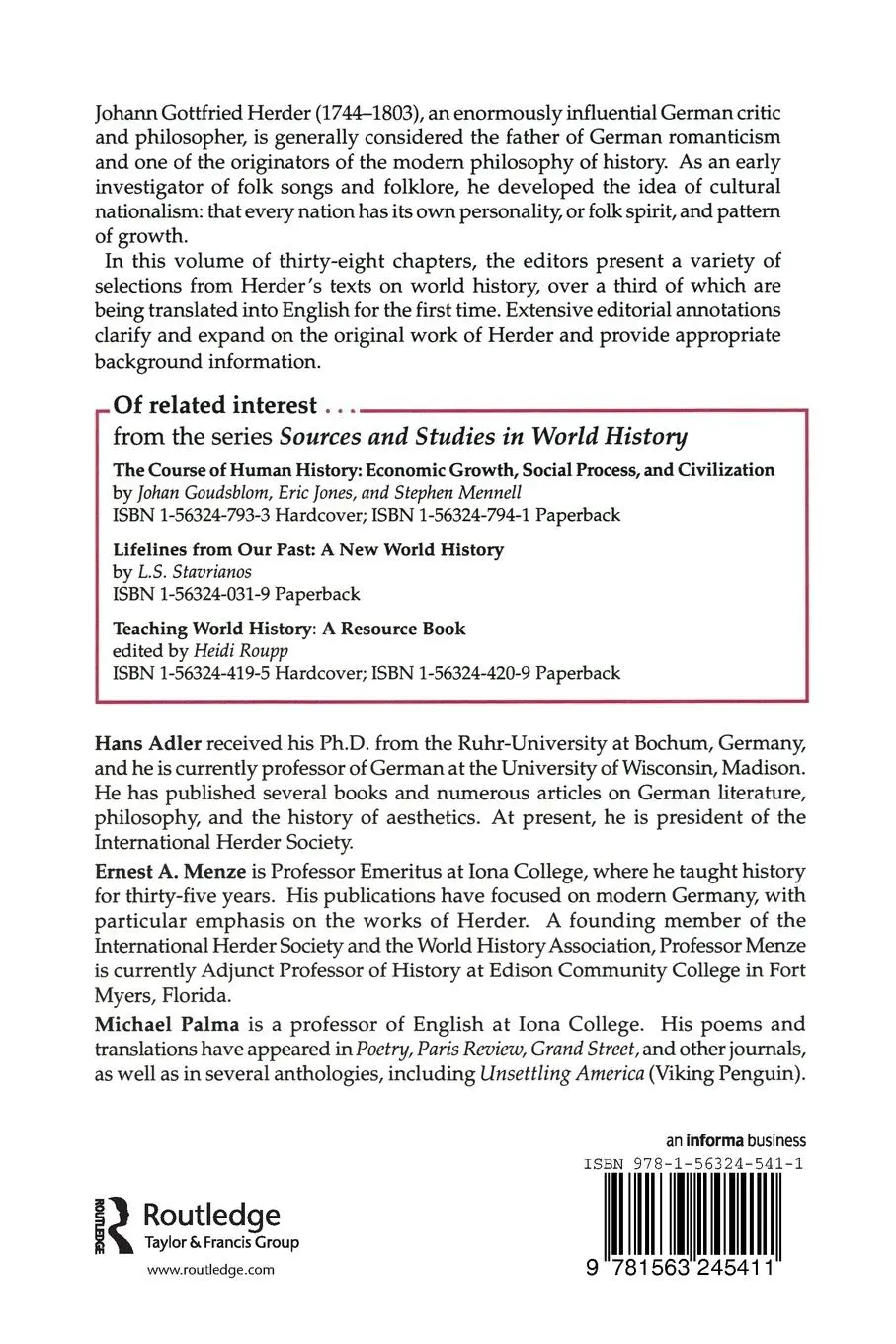 Rückseite: 9781563245411 | Johann Gottfried Herder on World History | An Anthology: An Anthology