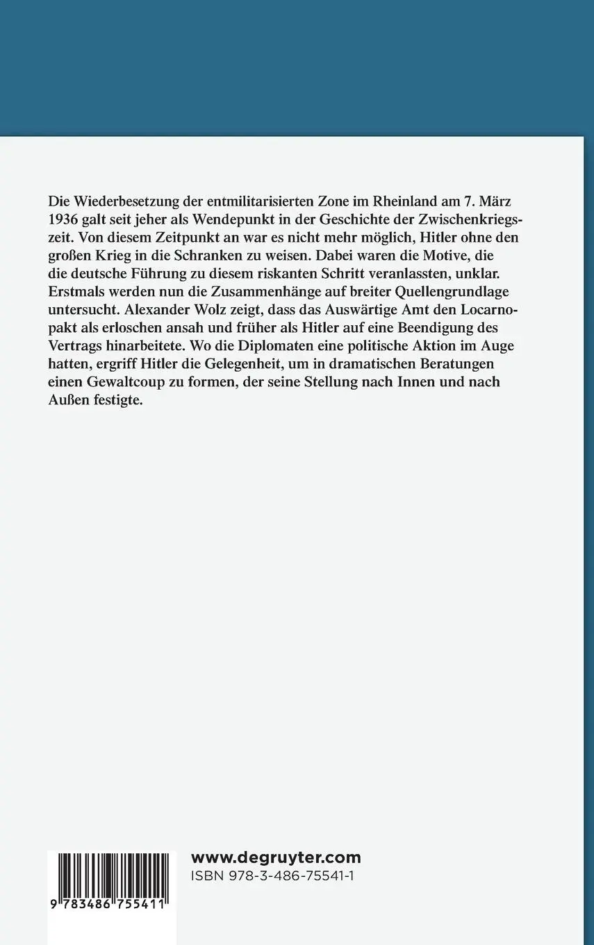 Rückseite: 9783486755411 | Die Rheinlandkrise 1936 | Alexander Wolz | Buch | 528 S. | Deutsch