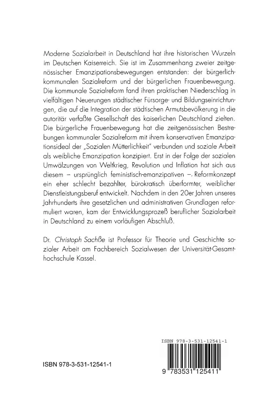 Rückseite: 9783531125411 | Mütterlichkeit als Beruf | Christoph Sachße | Taschenbuch | Deutsch