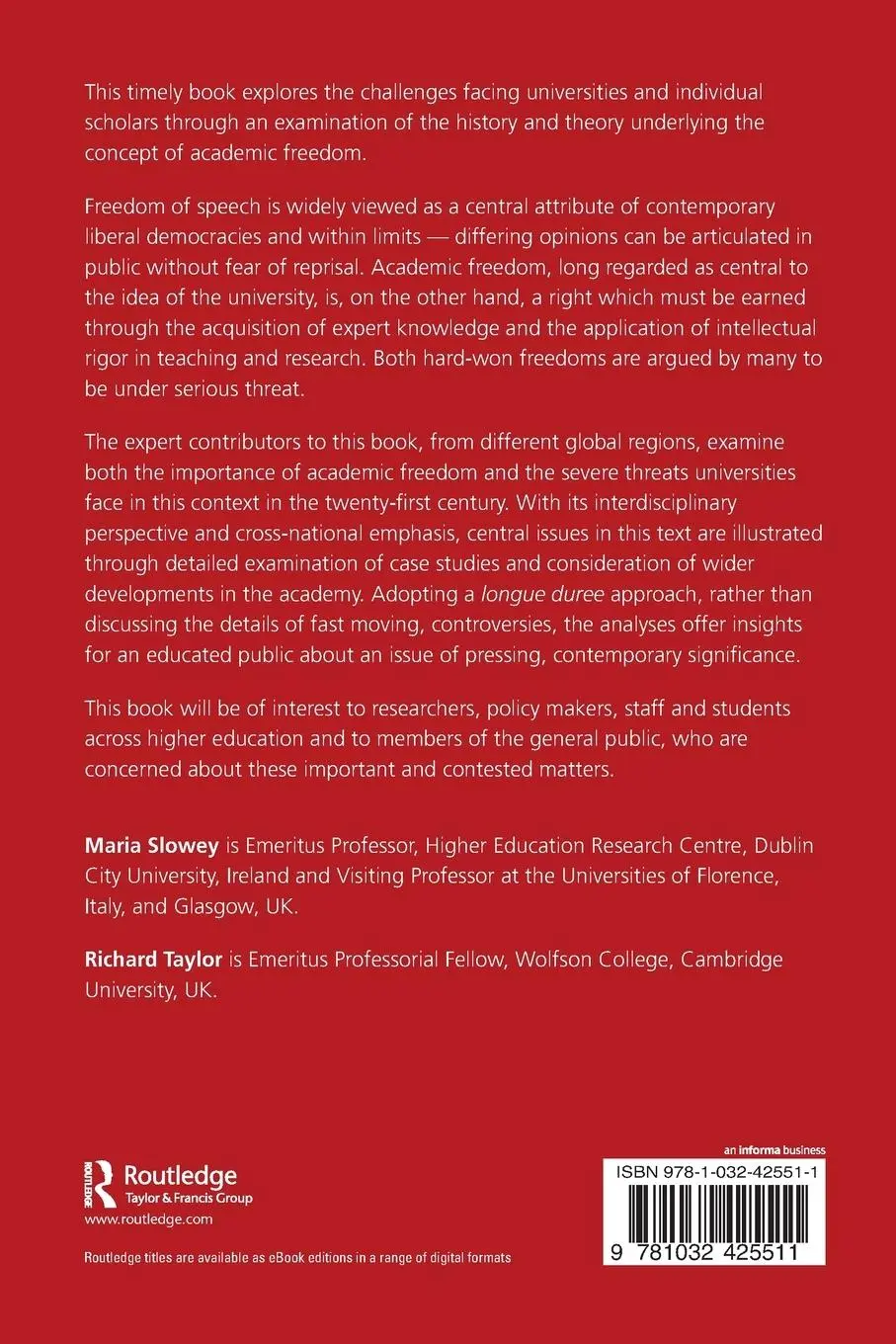 Rückseite: 9781032425511 | Academic Freedom in Higher Education | Core Value or Elite Privilege?