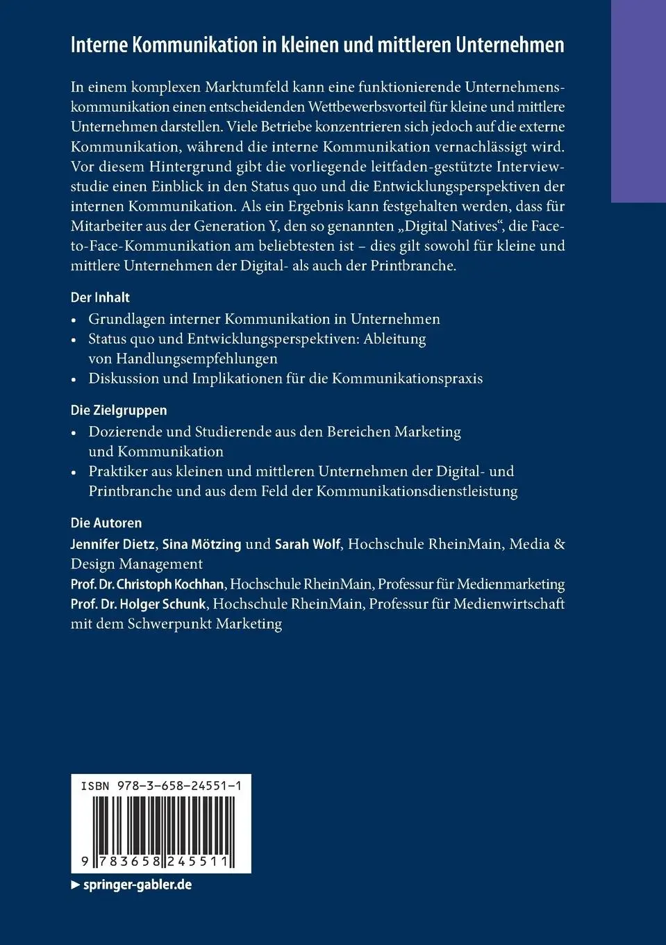 Rückseite: 9783658245511 | Interne Kommunikation in kleinen und mittleren Unternehmen | Buch