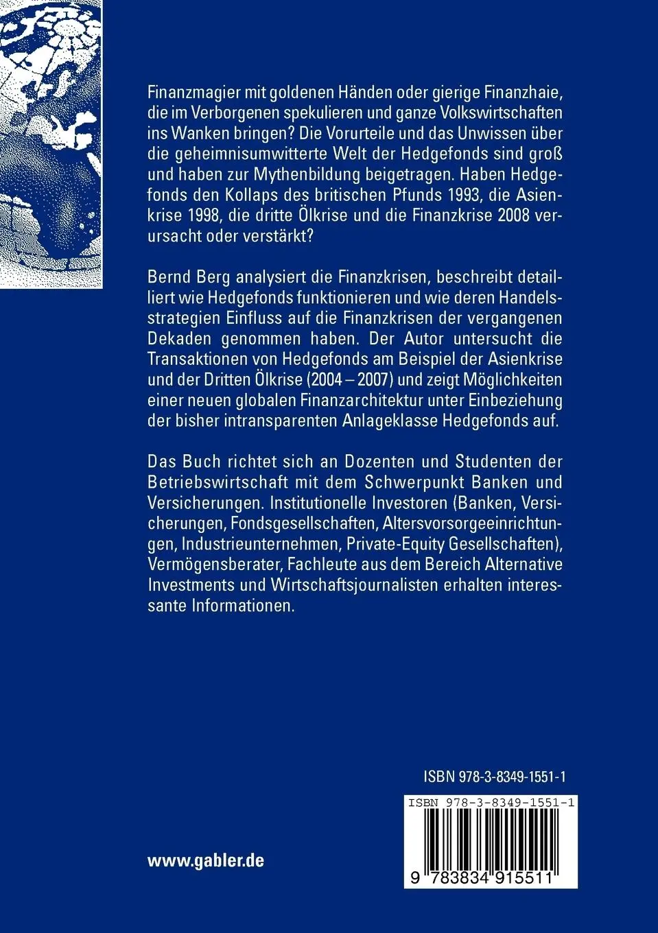 Rückseite: 9783834915511 | Finanzkrisen und Hedgefonds | Finanzmagier oder Krisenauslöser? | Berg