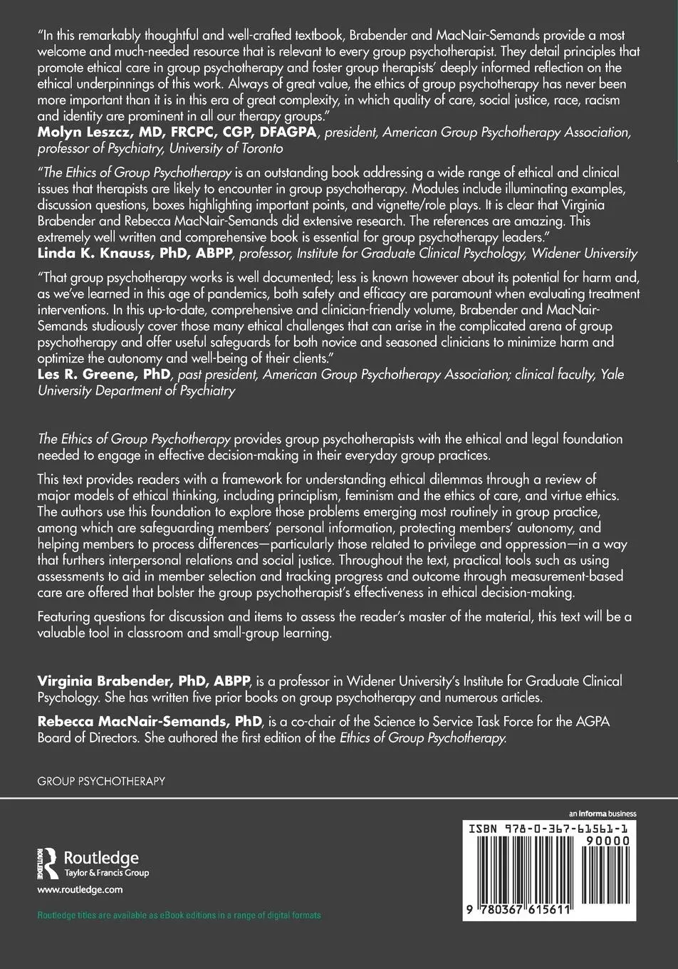 Rückseite: 9780367615611 | The Ethics of Group Psychotherapy | Virginia Brabender (u. a.) | Buch