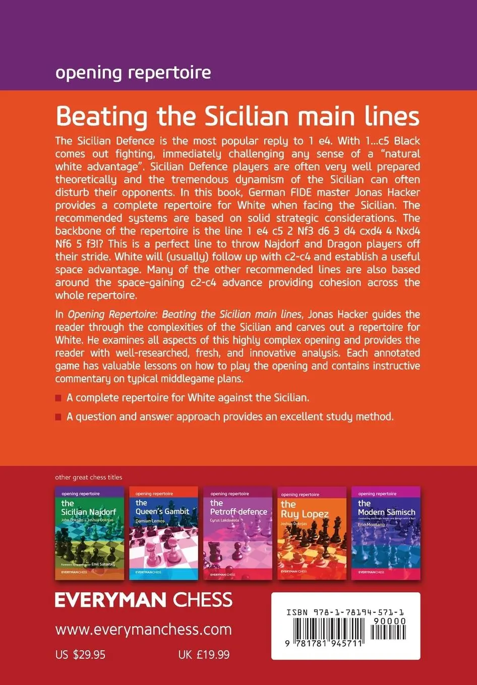 Rückseite: 9781781945711 | Opening Repertoire | Beating The Sicilian Main Lines | Jonas Hacker