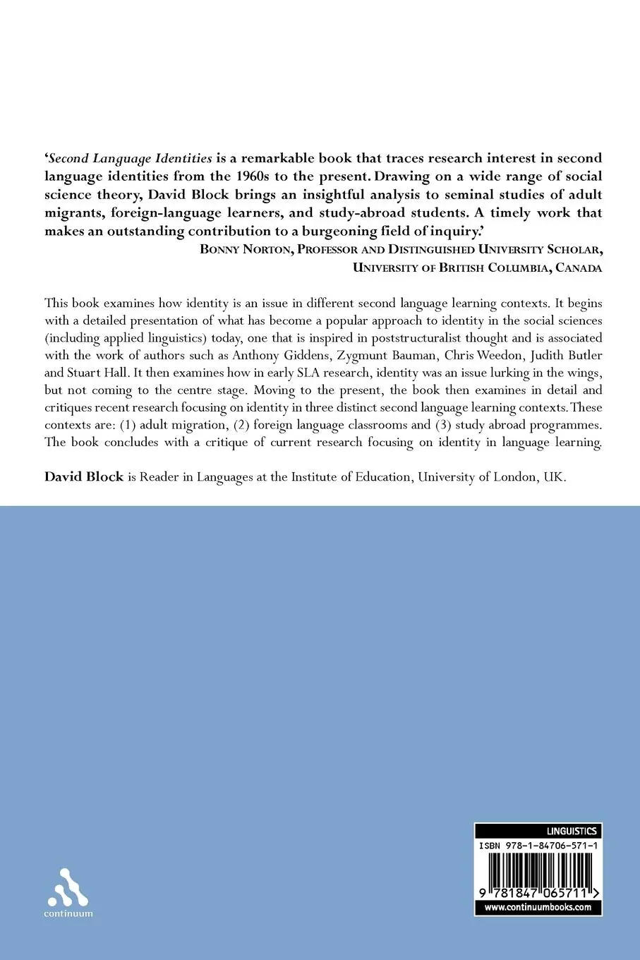 Rückseite: 9781847065711 | Second Language Identities | David Block | Taschenbuch | Englisch