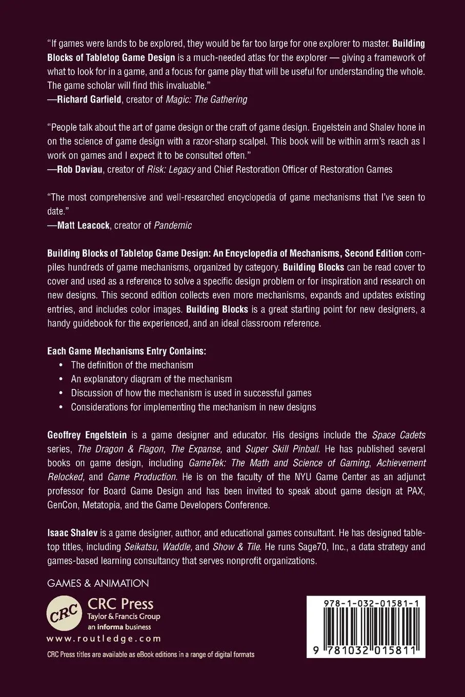 Rückseite: 9781032015811 | Building Blocks of Tabletop Game Design | Geoffrey Engelstein (u. a.)