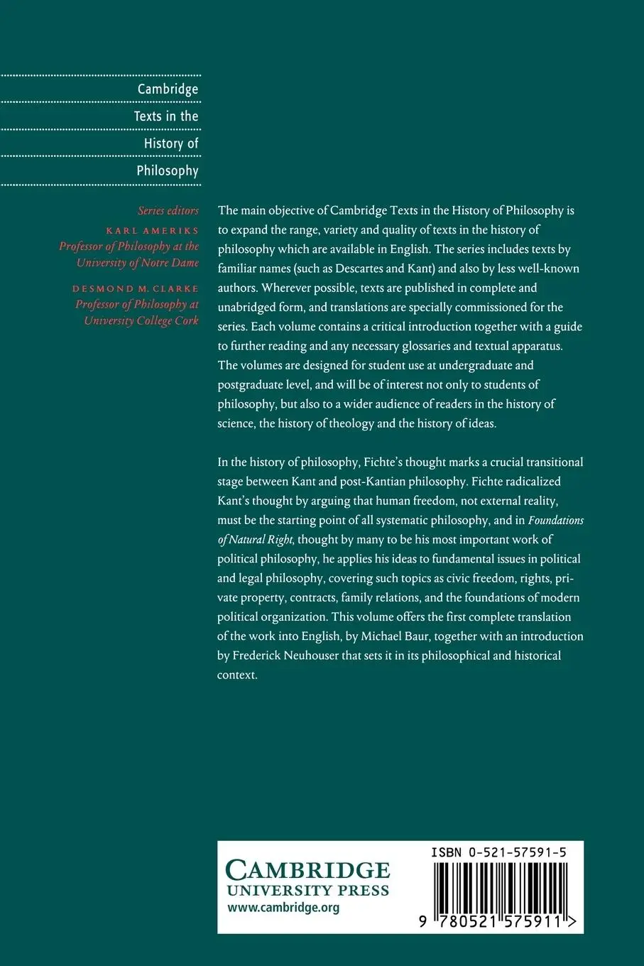 Rückseite: 9780521575911 | Foundations of Natural Right | Johann Gottlieb Fichte (u. a.) | Buch