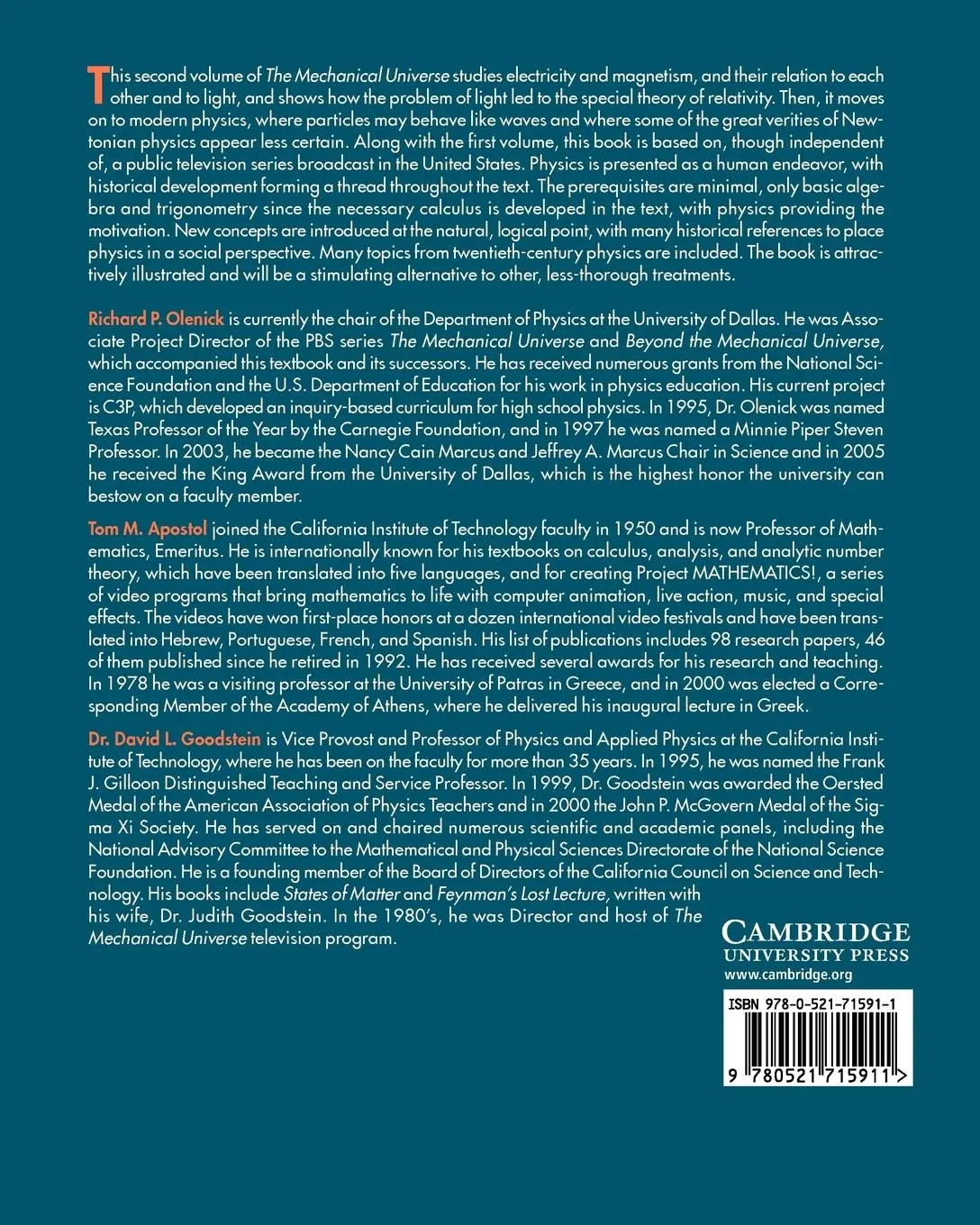 Rückseite: 9780521715911 | Beyond the Mechanical Universe | From Electricity to Modern Physics