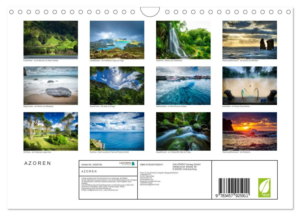 Bild: 9783457925911 | A Z O R E N (Wandkalender 2026 DIN A4 quer), CALVENDO Monatskalender