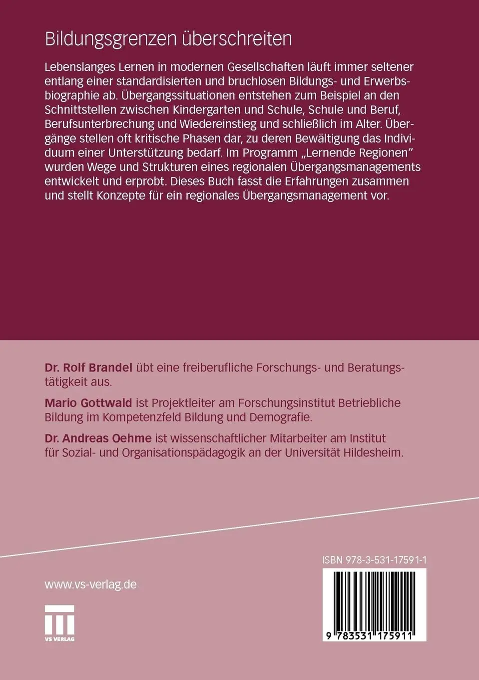 Rückseite: 9783531175911 | Bildungsgrenzen überschreiten | Rolf Brandel (u. a.) | Taschenbuch