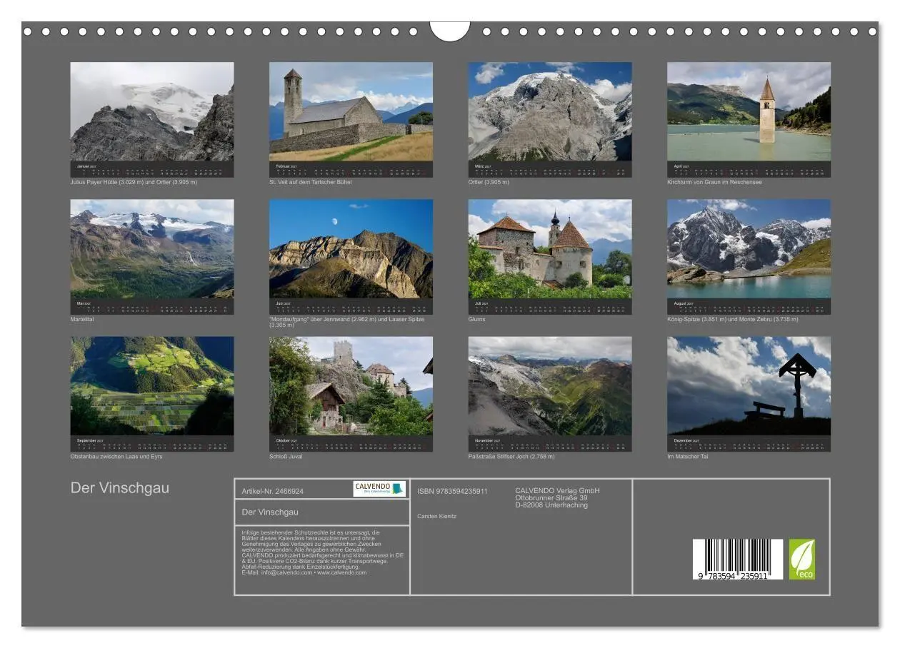 Bild: 9783594235911 | Der Vinschgau (Wandkalender 2027 DIN A3 quer), CALVENDO Monatskalender