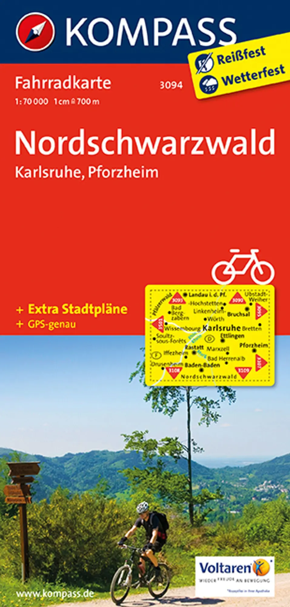 Cover: 9783850265911 | KOMPASS Fahrradkarte 3094 Nordschwarzwald - Karlsruhe - Pforzheim...