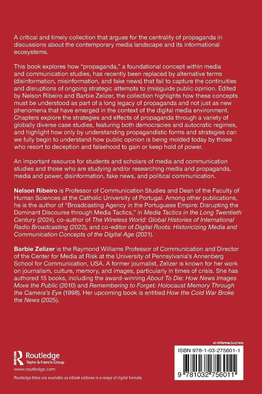 Rückseite: 9781032756011 | Media and Propaganda in an Age of Disinformation | Ribeiro (u. a.)