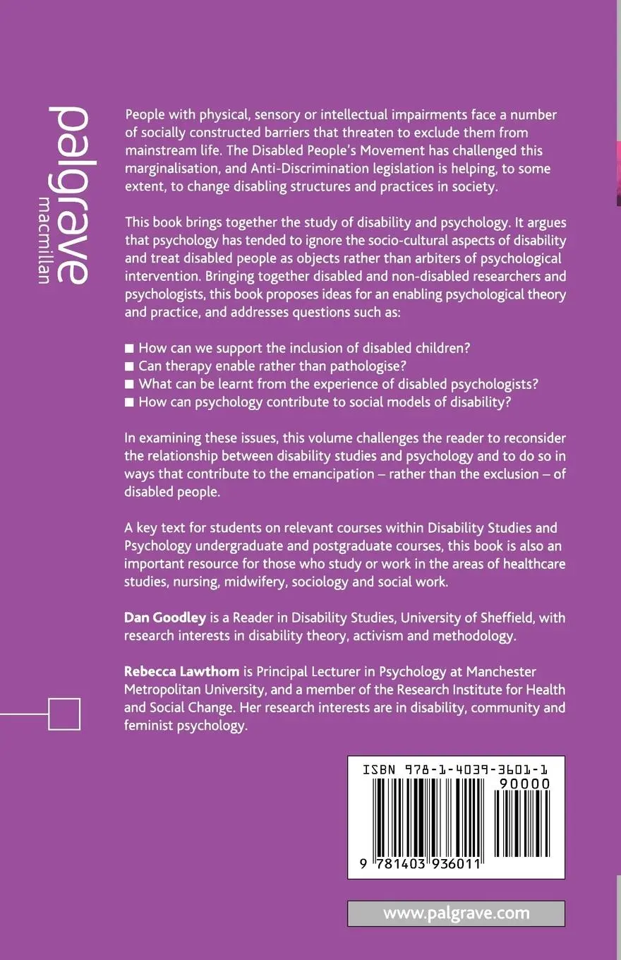 Rückseite: 9781403936011 | Disability and Psychology | Critical Introductions and Reflections