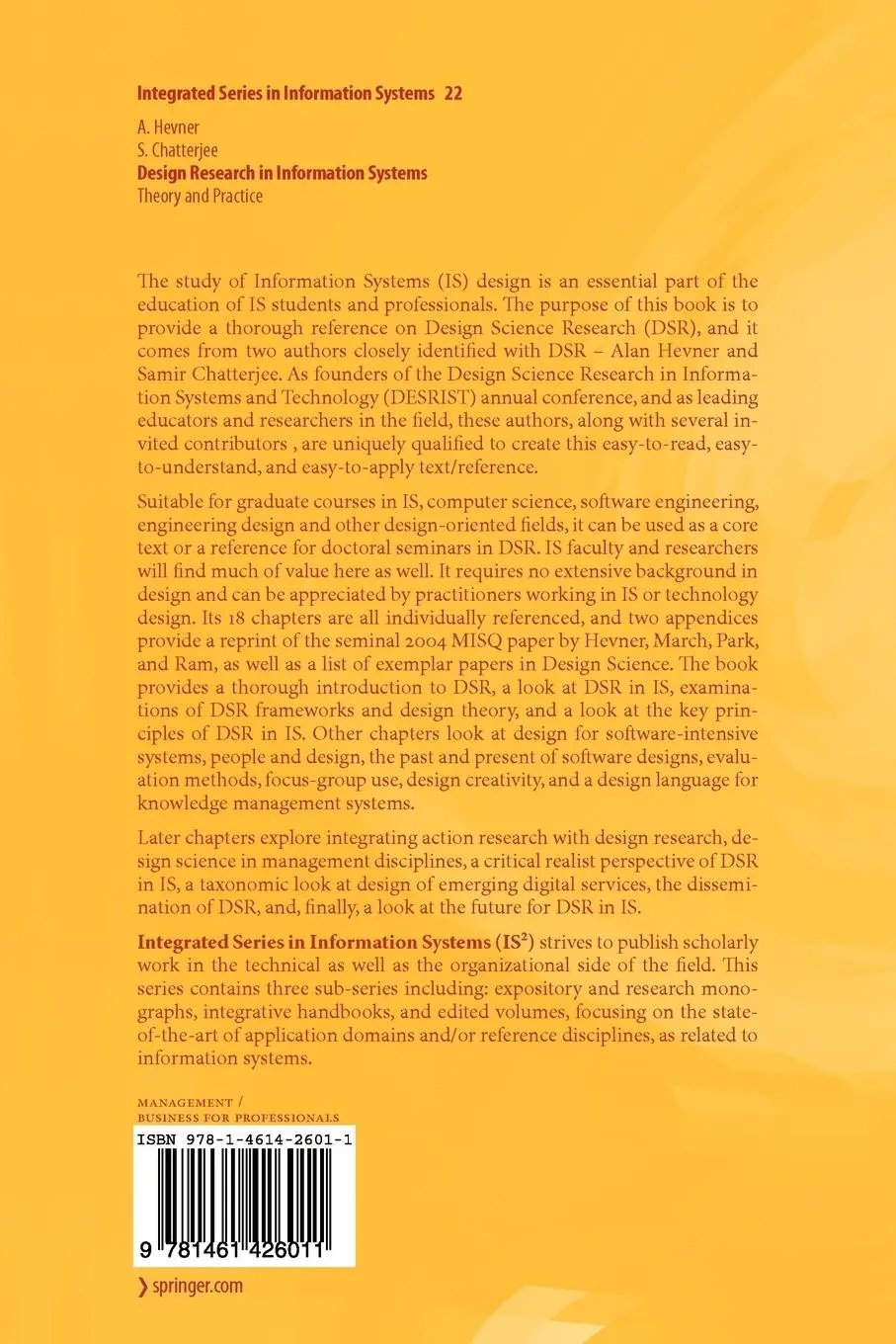 Rückseite: 9781461426011 | Design Research in Information Systems | Theory and Practice | Buch