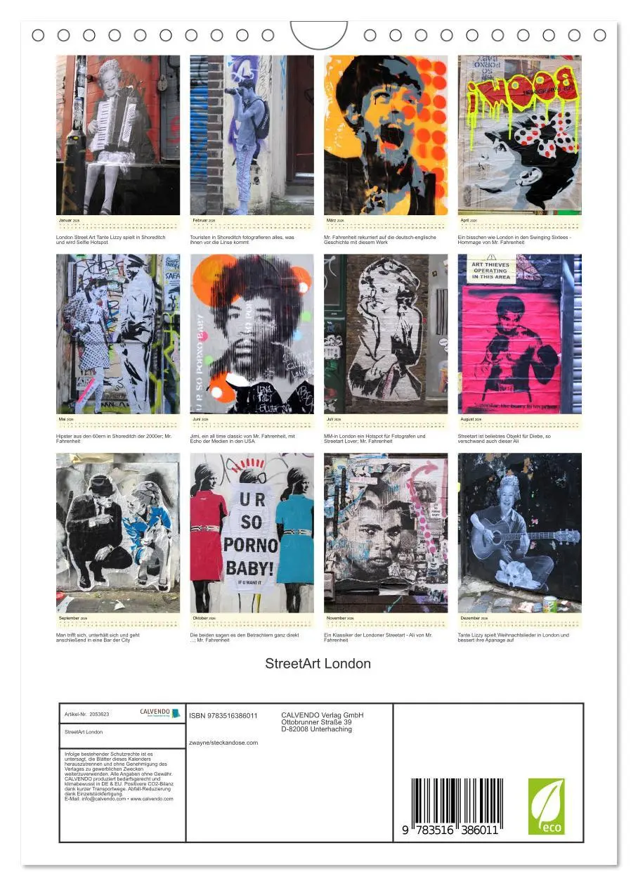 Bild: 9783516386011 | StreetArt London (Wandkalender 2026 DIN A4 hoch), CALVENDO...
