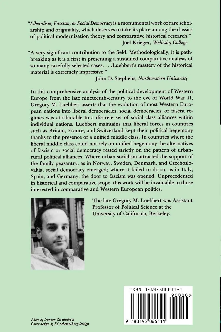 Rückseite: 9780195066111 | Liberalism, Fascism, or Social Democracy | Gregory M. Luebbert | Buch