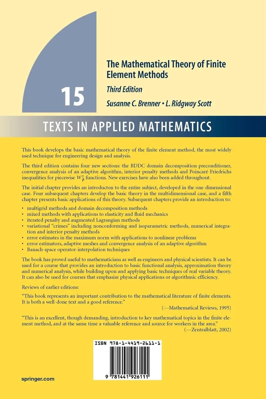 Rückseite: 9781441926111 | The Mathematical Theory of Finite Element Methods | Scott (u. a.)