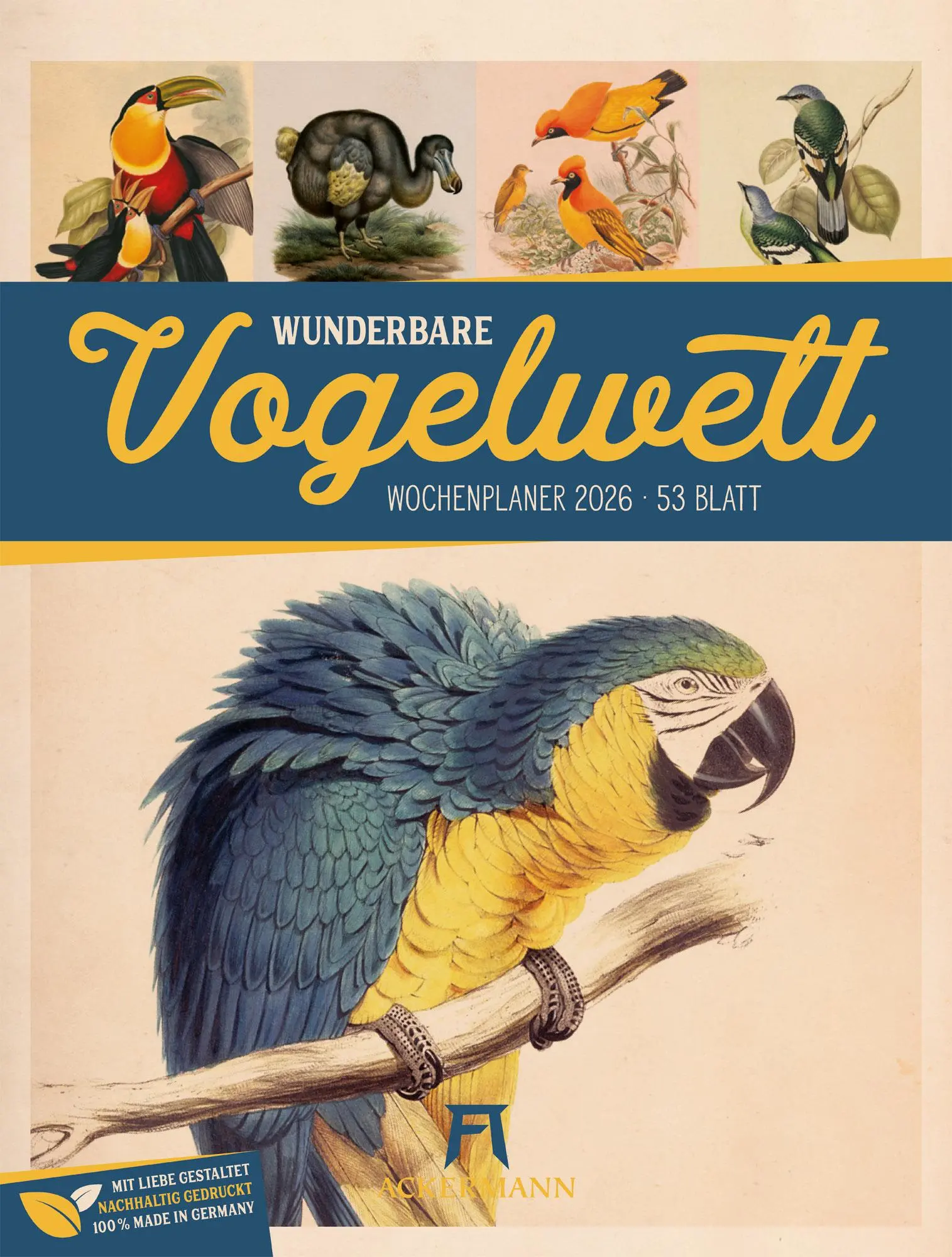 Cover: 9783838436111 | Wunderbare Vogelwelt - Vintage-Wochenplaner Kalender 2026 | GmbH