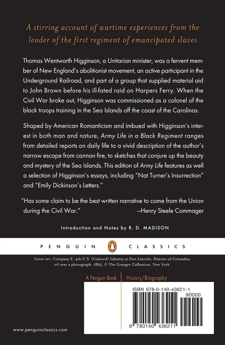 Rückseite: 9780140436211 | Army Life in a Black Regiment | and Other Writings | Higginson | Buch