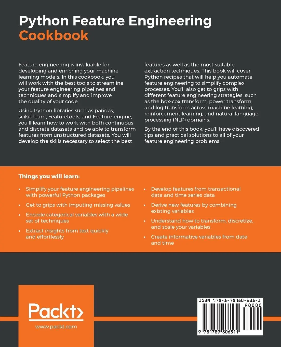 Rückseite: 9781789806311 | Python Feature Engineering Cookbook | Soledad Galli | Taschenbuch
