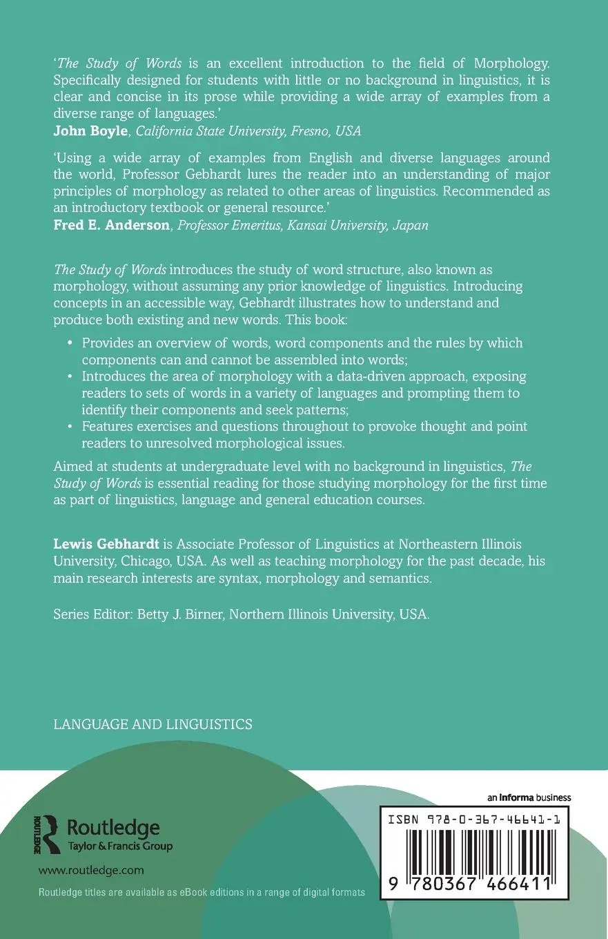 Rückseite: 9780367466411 | The Study of Words | An Introduction | Lewis Gebhardt | Taschenbuch