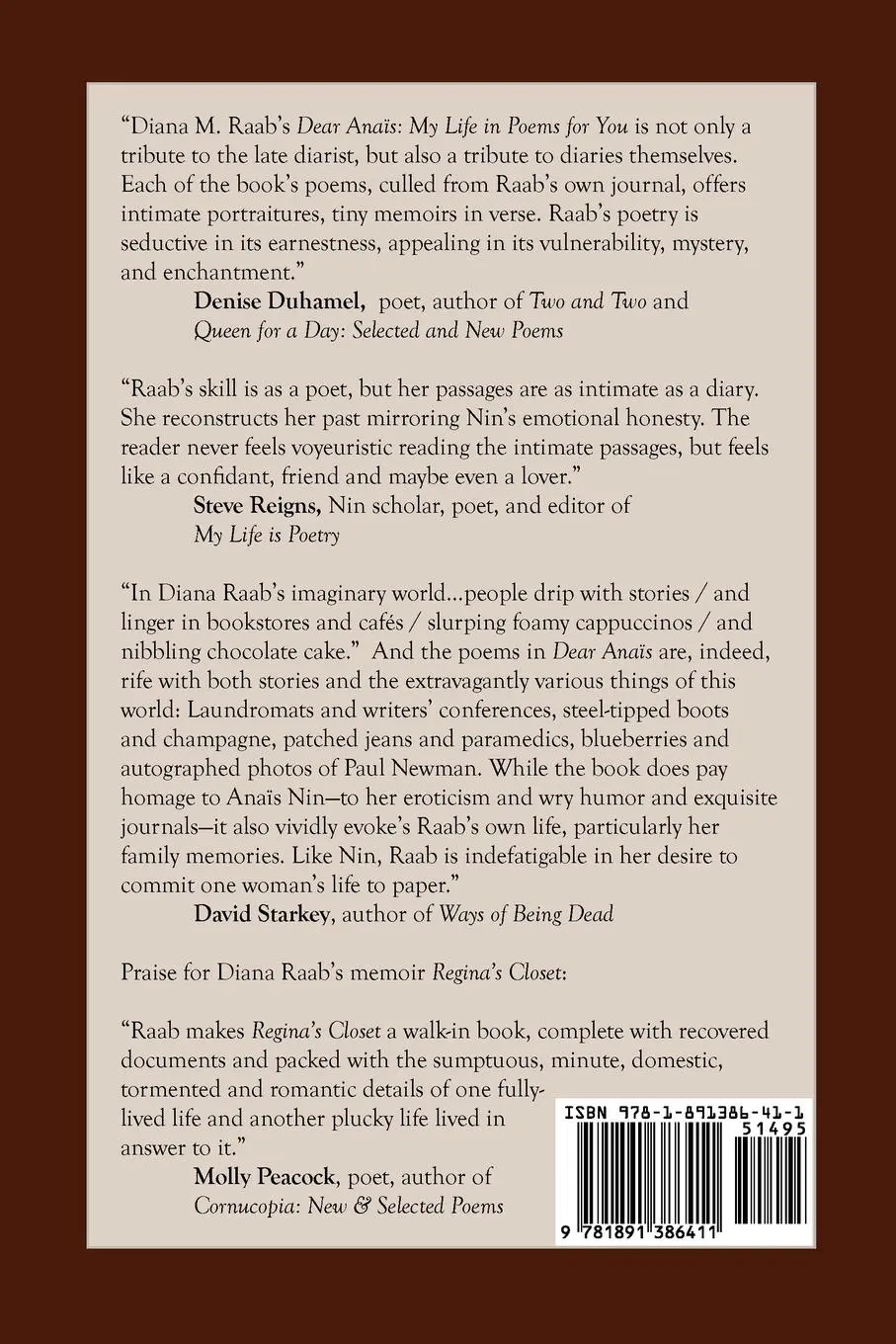 Rückseite: 9781891386411 | Dear Anais | My Life in Poems For You | Diana M. Raab | Taschenbuch