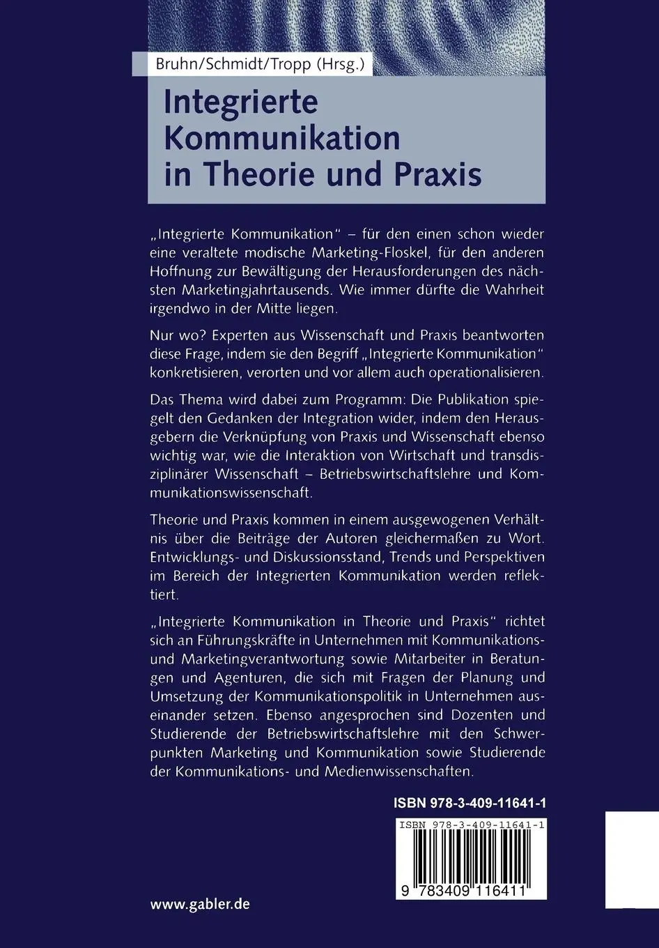 Rückseite: 9783409116411 | Integrierte Kommunikation in Theorie und Praxis | Bruhn (u. a.) | Buch
