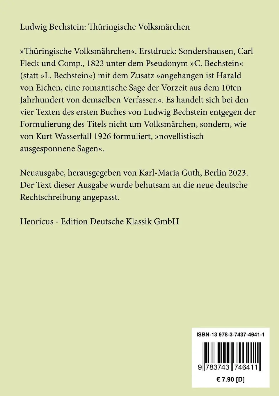 Rückseite: 9783743746411 | Thüringische Volksmärchen | Ludwig Bechstein | Taschenbuch | 76 S.