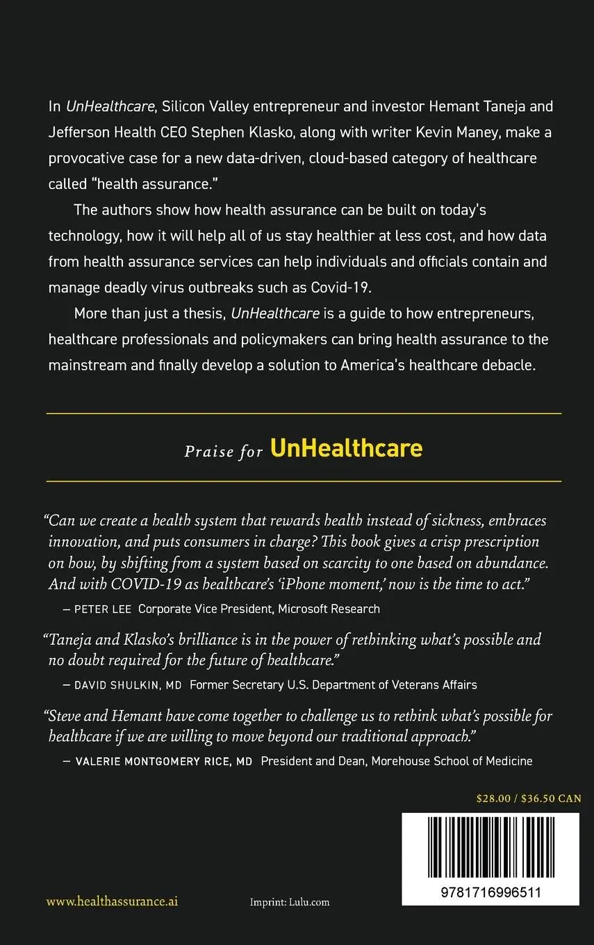 Rückseite: 9781716996511 | UnHealthcare | A Manifesto for Health Assurance | Taneja (u. a.)