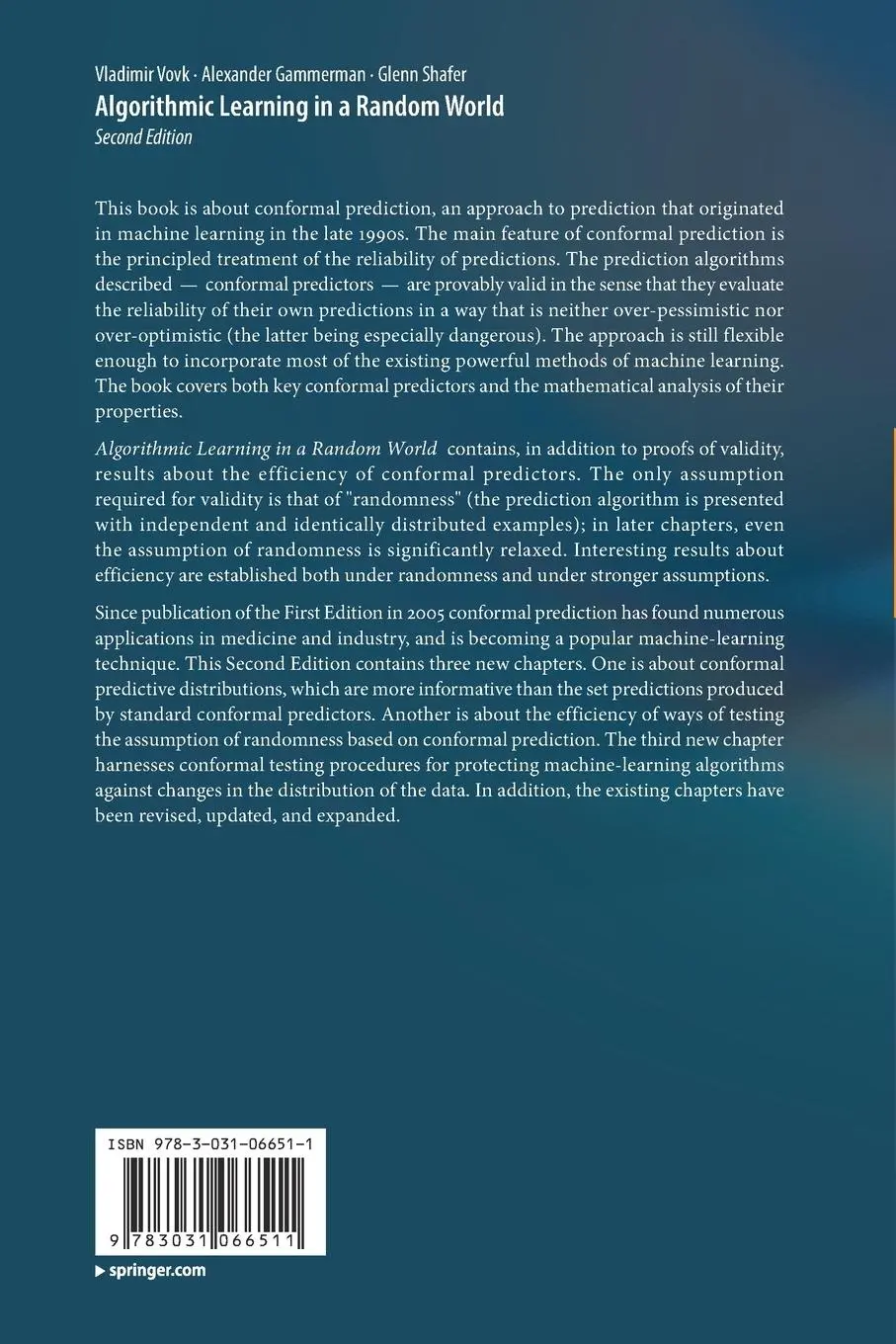 Rückseite: 9783031066511 | Algorithmic Learning in a Random World | Vladimir Vovk (u. a.) | Buch
