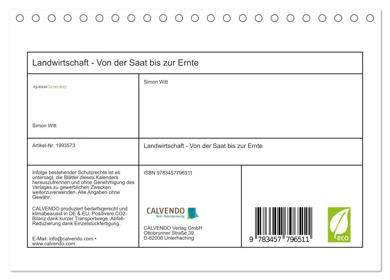Bild: 9783457796511 | Landwirtschaft - Von der Saat bis zur Ernte (Tischkalender 2026 DIN...