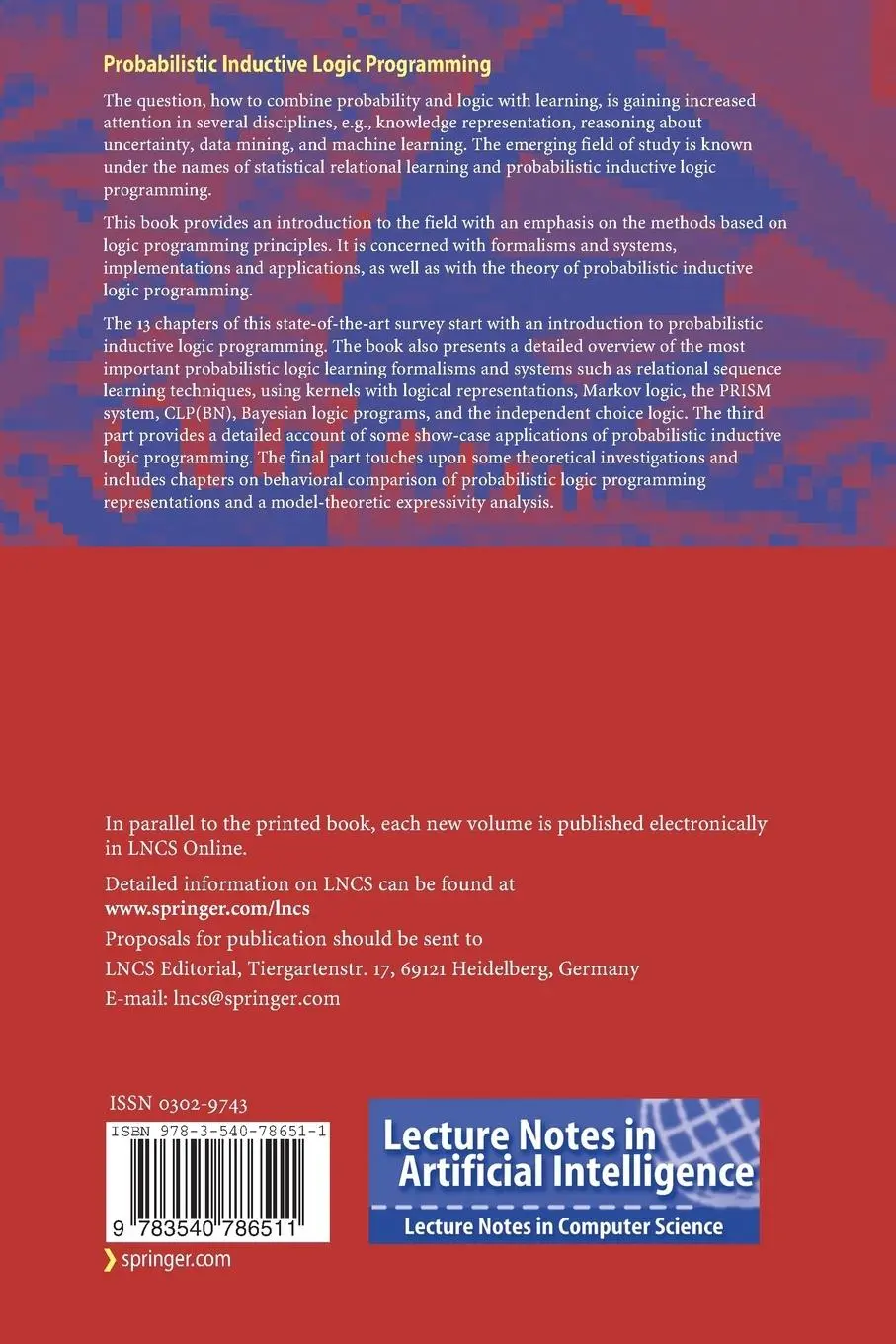 Rückseite: 9783540786511 | Probabilistic Inductive Logic Programming | Luc De Raedt (u. a.)